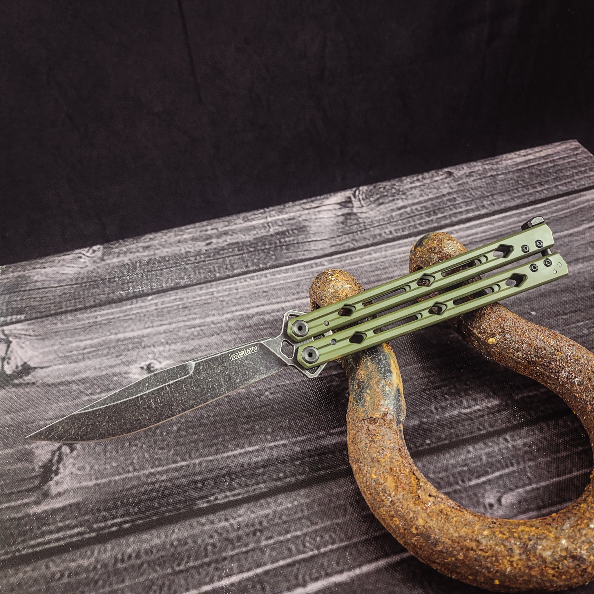 Kershaw Lucha Balisong Blackwashed Sandvik Butterfly Flip Knife Lucha 5150BW Made in USA OD Green