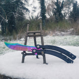 Bantangas Javelin Bali Song Butterfly Fan Knife Titanium Rainbow