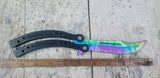 Bantangas Javelin Bali Song Butterfly Fan Knife Titanium Rainbow
