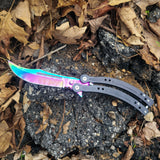 Bantangas Javelin Bali Song Butterfly Fan Knife Titanium Rainbow