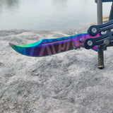 Bantangas Javelin Bali Song Butterfly Fan Knife Titanium Rainbow