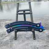 Bantangas Javelin Bali Song Butterfly Fan Knife Titanium Rainbow