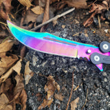 Bantangas Javelin Bali Song Butterfly Fan Knife Titanium Rainbow