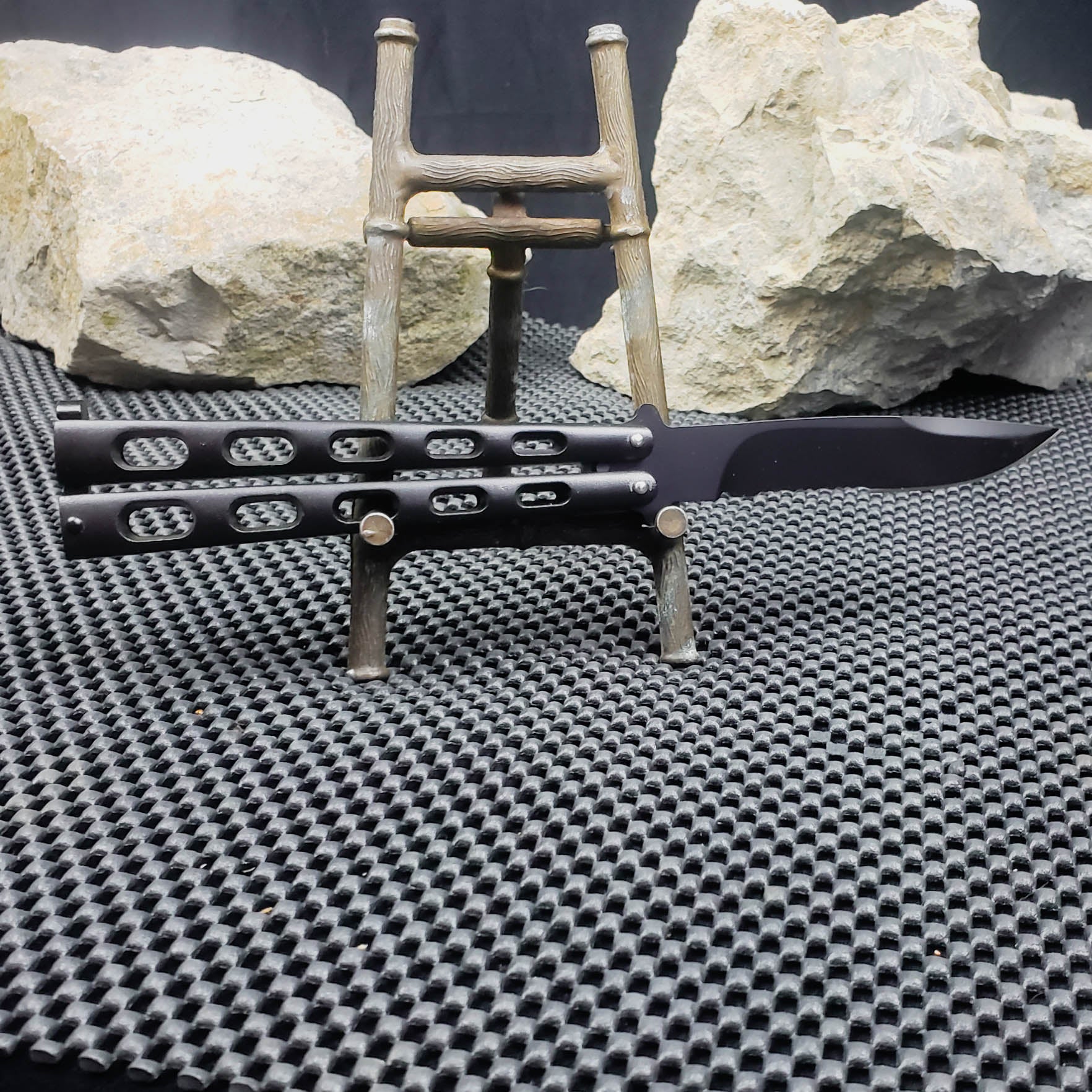 BIG NOSED HEAVY Black Sand DUTY BUTTERFLY BALISONG FLIP KNIFE