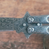 Jackson Damascus Etched  tooled Drilled Butterfly Balisong Flip Knife