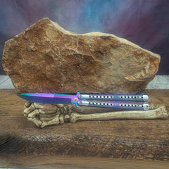 Bundock Titanium Rainbow Checkered Tool Butterfly Bailisong flip knife Butterfly Blade 4.5" blade