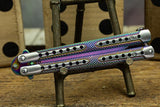 Bundock Titanium Rainbow Checkered Tool Butterfly Bailisong flip knife Butterfly Blade 4.5" blade