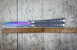 Bundock Titanium Rainbow Checkered Tool Butterfly Bailisong flip knife Butterfly Blade 4.5" blade