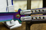 Bundock Titanium Rainbow Checkered Tool Butterfly Bailisong flip knife Butterfly Blade 4.5" blade