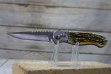 Working Man's Automatic Knife Delrin Jigged Bone Overlay Handle Drop Point