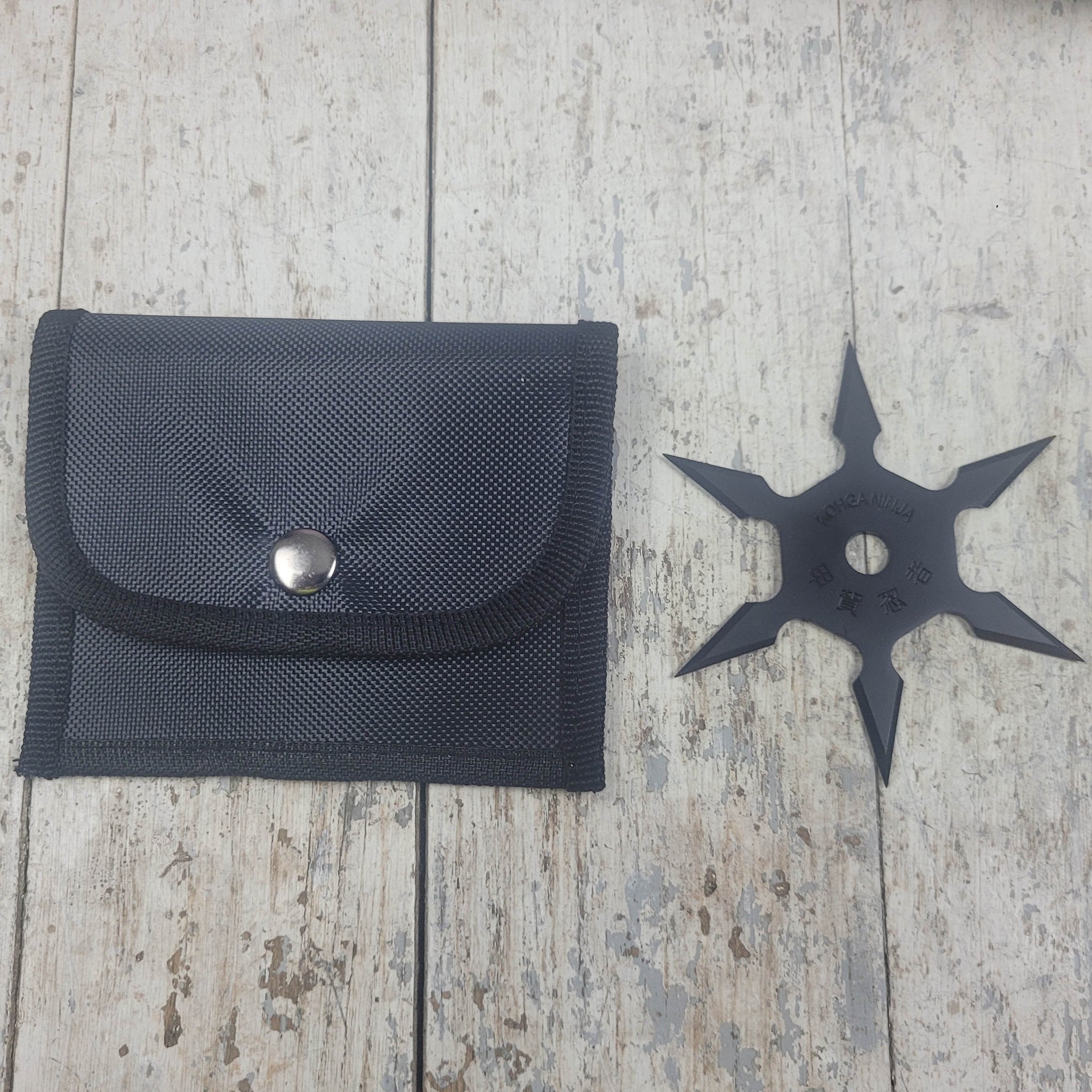 KOHGA TASHINGA SIX POINT  SHARP BLACK SHURIKEN THROWING STAR WITH POUCH