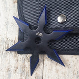 KOHGA JINTO BLACK BLUE POINT SIX POINT SHURIKEN THROWING STAR WITH POUCH