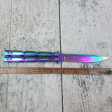 Chain Link Butterfly Bali Song Flip Knife Titanium Rainbow