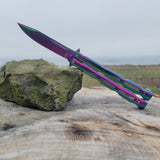 Chain Link Butterfly Bali Song Flip Knife Titanium Rainbow