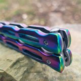 Chain Link Butterfly Bali Song Flip Knife Titanium Rainbow