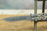 Jackson Damascus Etched  tooled Drilled Butterfly Balisong Flip Knife